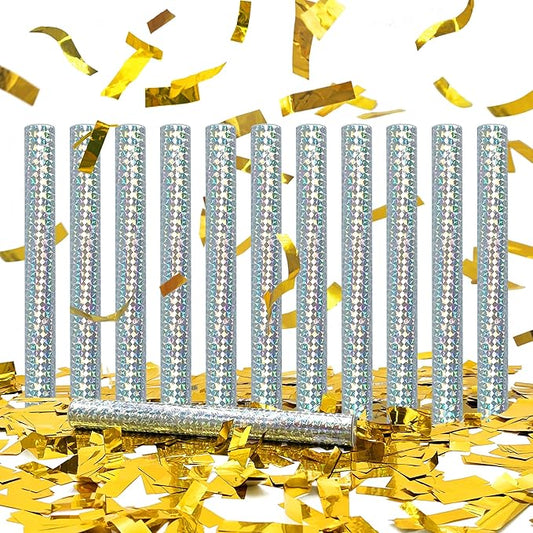 12 Pack Gold Confetti Wands Handheld Confetti Flick Flutter Sticks for Wedding Birthday Graduation Baby Shower Anniversary Christmas New Year's Party Celebrations Supplies