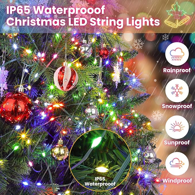 Larkvue 394FT 1200 LEDs Christmas Lights with Remote, Waterproof Dimmable 8 Modes Twinkle Fairy Rope String Lights with Timer for Xmas Tree-Multicolor