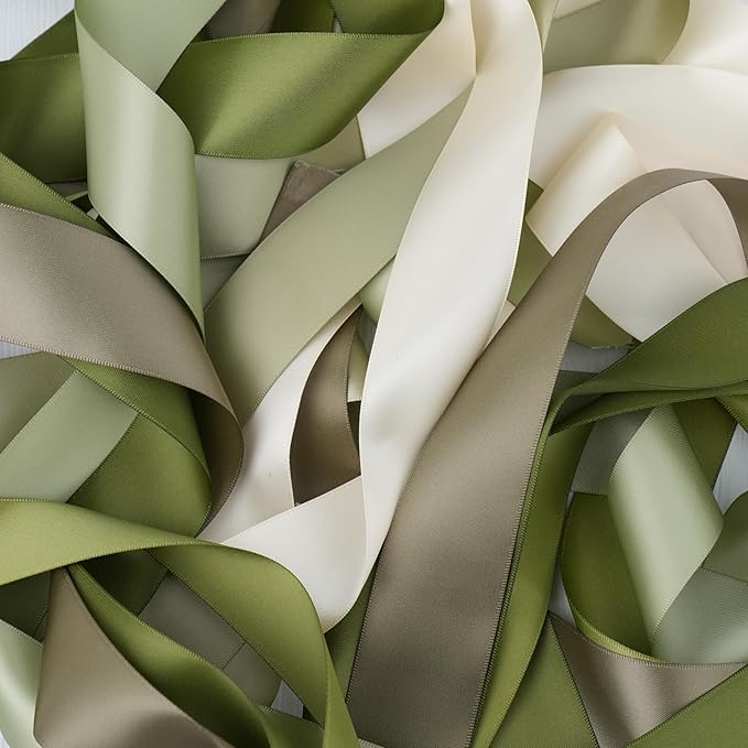 Sage Green Satin Ribbon, 1.5 Inch x 30 Yards, 6 Rolls, Double Face Polyester Ribbon for Wedding Decor, Gift Wrapping, Hair Bows, Bouquets, DIY Crafts