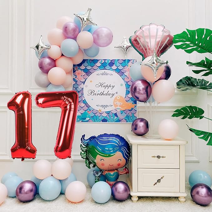 40 inch Number Balloon 0-9 Red Large Number 17 Balloons,Digital Balloons for Birthday Party Celebration Decorations Supplies, Helium Foil Number Balloons for Wedding Anniversary