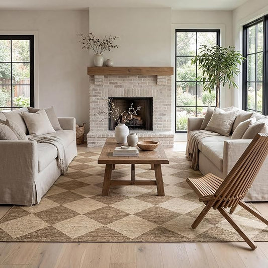nuLOOM Outdoor Performance Collection Sabina Brown/Ivory, 6'7" x 9', Soft, High Traffic, Stain Resistant, Easy Clean, Durable Area Rug for Indoor/Outdoor Patio, Deck, Porch, Garden, Courtyard