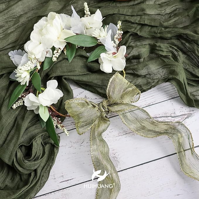 HUIHUANG Moss Green Wired Ribbon 2.5 inch Green Crinkled Silk with Gold Metallic Christmas Ribbon for Wreath Supplies Wedding Holiday Christmas Tree Decor Swags Gift Wrapping -10 Yards