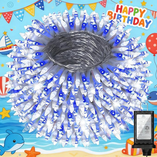 300 LED Blue White Birthday Party Decorations Ocean Party Decor String Lights with 12 Modes Timer Dimmable, Connectable Christmas Tree Lights Indoor, 75FT Fairy Lights for Bedroom, Outside, Xmas