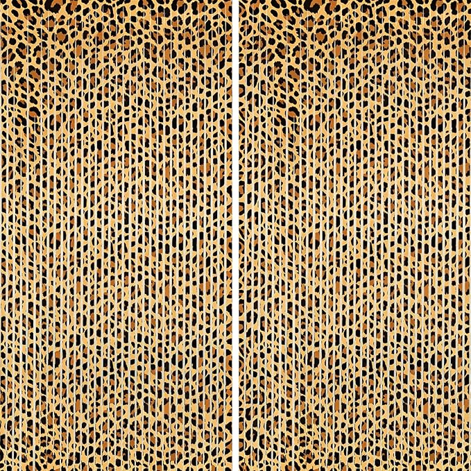 2 Packs Cheetah Prin Foil Fringe Curtain, Leopard Print Glitter Metallic Tinsel Backdrop for Birthday, Baby Shower, Jungle Safari Bachelorette Photo Booth Props Animal Party Decorations Favor Supplies