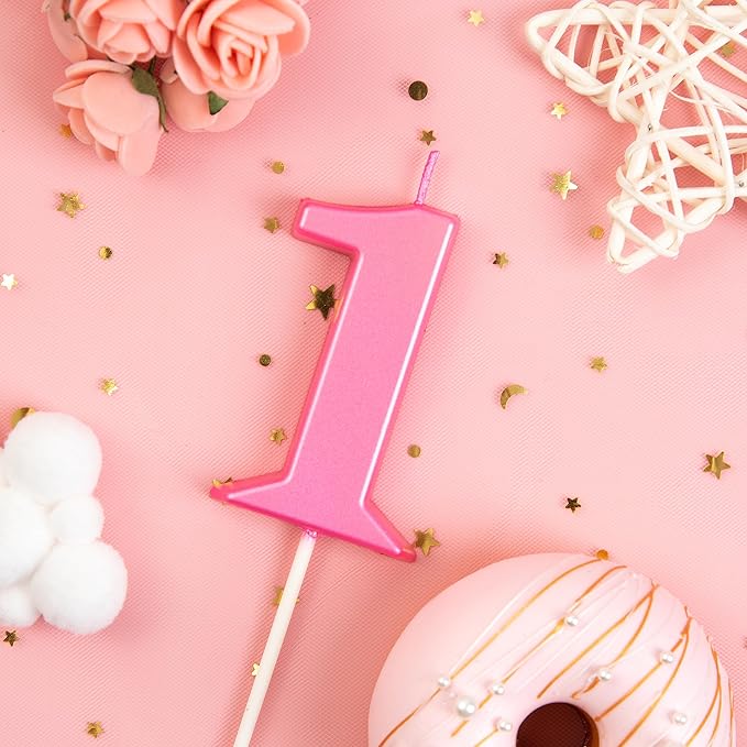 PHD CAKE 2.76 Inch Modern Pink 1 Number Birthday Candles, Pink Number Candles, Cake Number Candles, Party Celebration