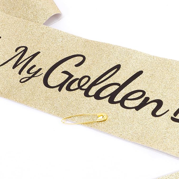 It's My Golden Birthday Sash - Gold Glitter with Black Foil Birthday Sash for Women Girls Funny Party Favor Supplies Accessories