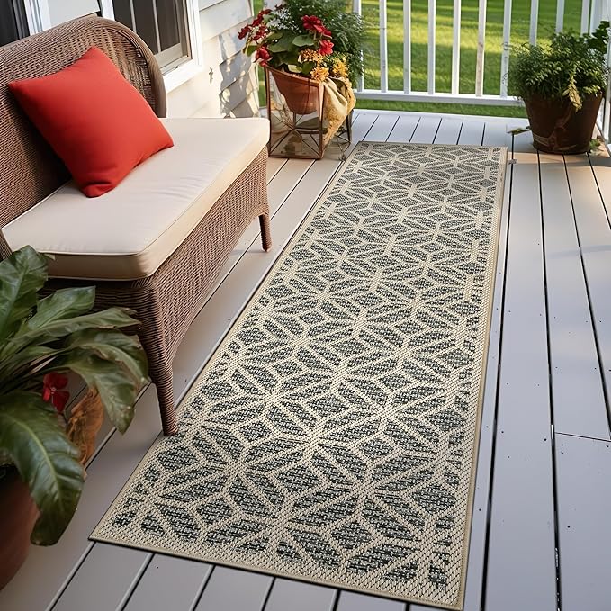 Rugshop Blue Contemporary Geometric Indoor/Outdoor Area Rug — Hose Washable for Hallway, Entryway and Kitchen, 2'3" x 12'