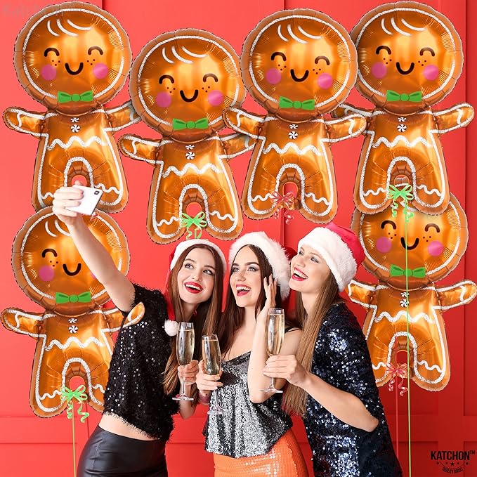 KatchOn, Big Merry Christmas Gingerbread Balloons - Pack of 6 | Gingerbread Man Balloon for Christmas Decorations | Foil Balloons for Xmas Decorations Indoor | Xmas Party Decor