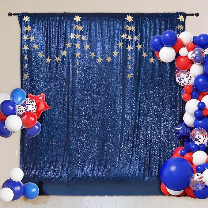 PartyDelight Navy Blue Sequin Backdrop 6x6ft - High Density 3mm Shimmer Sequin Background for Independence Day, July 4th, Birthday & Live Decor, 4-Inch Rod Pocket