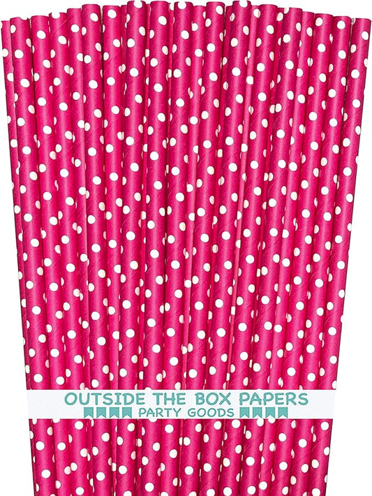Paper Straws - Hot Pink White Polka Dot - Valentine's Day Birthday Party Supply - 7.75 Inches - Pack of 100 Outside the Box Papers Brand