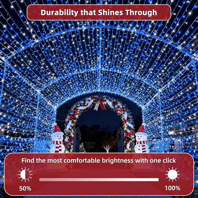 240FT Christmas Lights Outdoor, 750 LED Christmas Tree Decoration Lights with 12 Modes & Timer Memory, Dimmable Plug In Waterproof LED Xmas Light for Yard Trees Wedding Party Holiday Blue & White