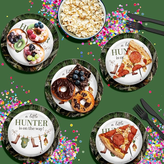 Birthday Galore Duck Hunter Baby Shower Gender Reveal – 32 Pieces Large 9" Round Disposable Paper Plates – Ideal for Vibrant, Bright Themes, Celebrations, Party Decorations, & For All Kinds of Events