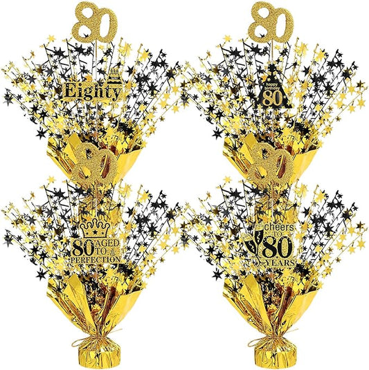 Tatuo 4 Pcs Metallic Foil Spray Centerpiece Happy 30th 40th 50th 60th 70th 80th Years Centerpiece Table Decorations for Black and Gold Birthday Anniversary Wedding Party Table Decor (80th Birthday)
