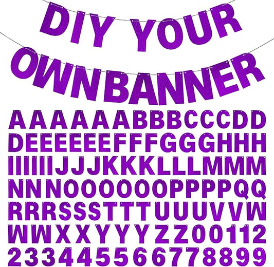 DIY Banner Kit with Letters Glitter Banner Letters Customizable Birthday Banners Graduation Banner Custom Party Hanging Banner for Graduation Wedding Party Baby Shower Decoration(Purple)