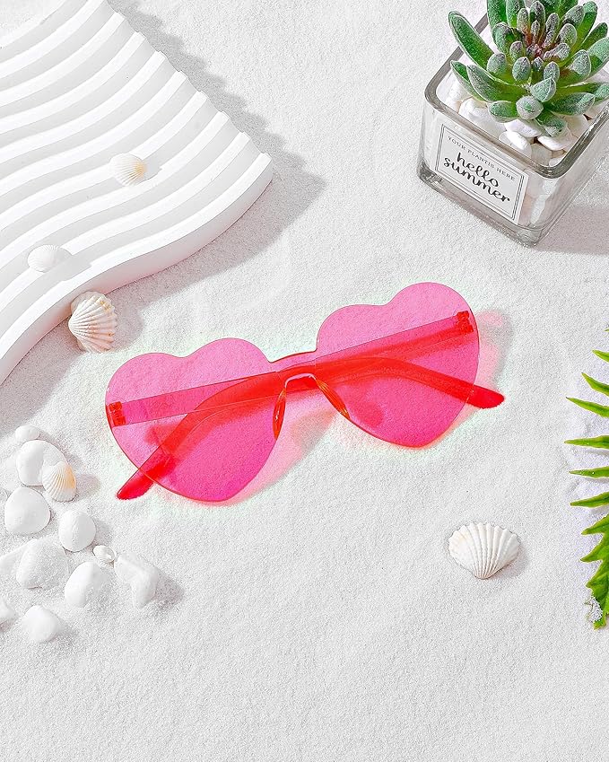 20 Pairs Heart Shaped Sunglasses Bulk, Colorful Rimless Fun Heart Sunglasses for Women Party Favors