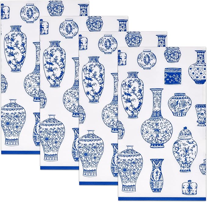 Gift Boutique 100 Blue Floral Vase Guest Napkins 3 Ply Disposable Paper Hand Towels for Bathroom Wedding Holiday Bridal Shower Birthday Party Decor