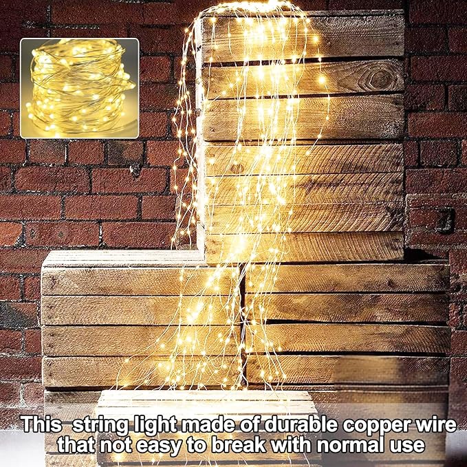Lemical 300LEDs Fairy Curtain Lights 98FT (10×9.8FT Strands) Fairy String Lights with 8 Modes Remote Control Curtain String Light for Bedroom Wedding Christmas Tree Window Ceiling Decor (Warm White)