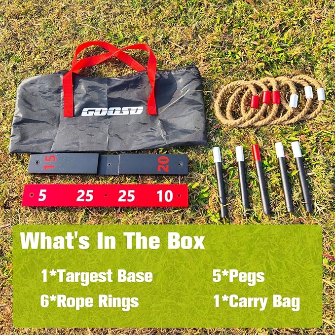 GOOSO Ring Toss Game for Kids - Indoor & Outdoor Game for Family and Adults with 5 Poles, 2 Bases and 6 Rings in 2 Colors, Backyard Party Activities for Adults Lawn Games for Kids