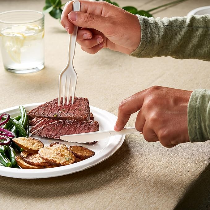 Elegant Disposables 100% Compostable PLA Knives Bulk Pack 400 Pcs Biodegradable Disposable Plastic Cutlery Utensils