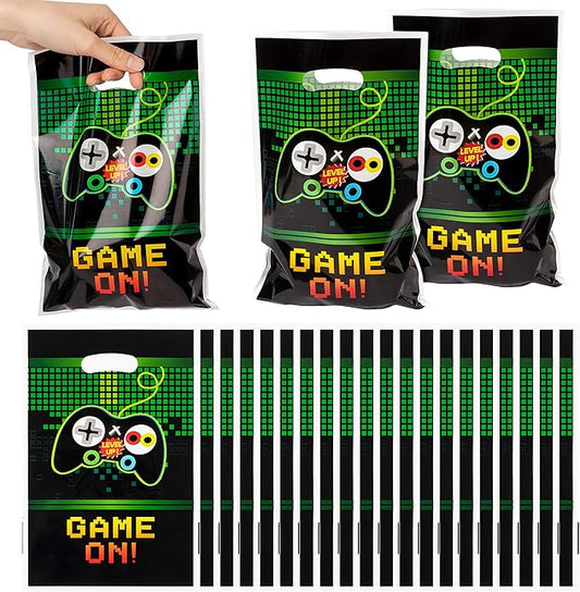 PANTIDE Video Games Party Favor Bags, Game On Plastic Loot Gifts Bags, Gaming Goody Candy Treat Bags for Video Game Themed Birthday Party Supplies Decorations, Set of 50