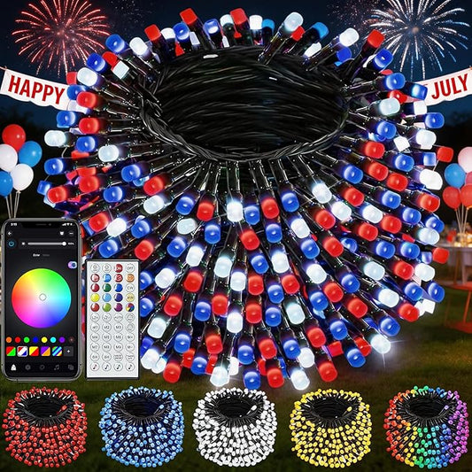 Color Changing Smart 4 of July String Lights, 66ft 200 LED RGB Lights with App & Remote Control, Timer, Music Sync, Dimmable Mini Lights for Valentine's Day Birthday Wedding Party Festival Decor