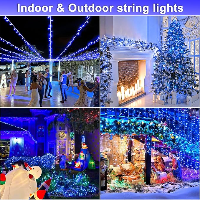800 LED Blue Christmas Lights Outdoor 262ft Clear Wire Blue String Lights 8 Modes Clear Wire, Plug in Waterproof Twinkle Fairy String Light for Indoor Christmas Tree Bedroom Decorations