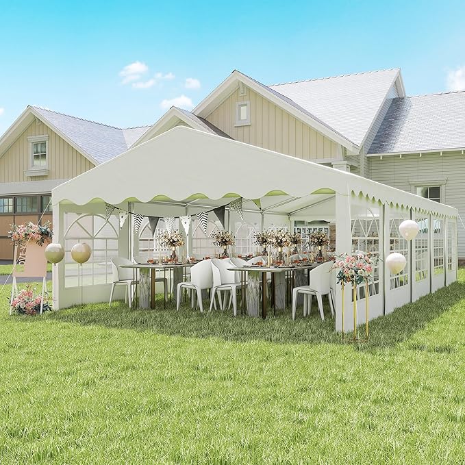 Outsunny 16.5' x 33' Party Tent, Heavy Duty Large Outdoor Canopy Tent Shelter with Removable Sidewalls, 10 Windows and 2 Doors, for Parties, Wedding, Events, BBQ Grill, White