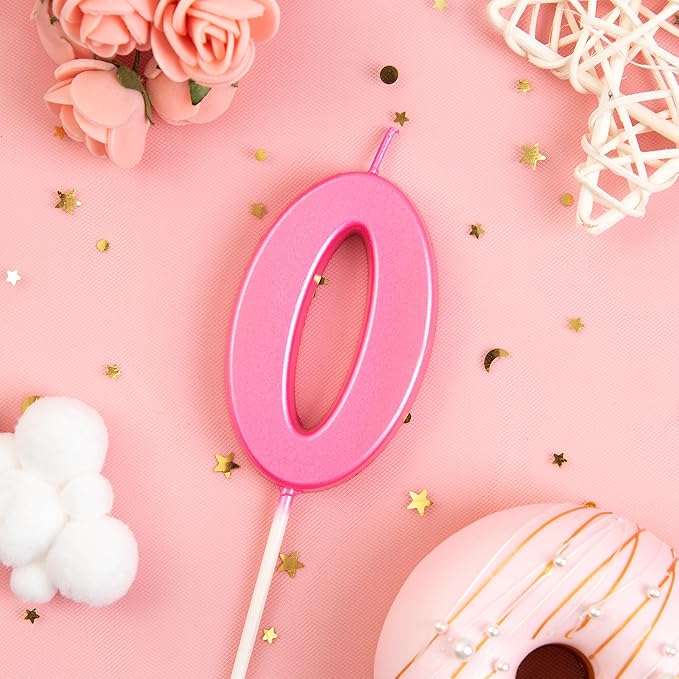 PHD CAKE 2.76 Inch Modern Pink 0 Number Birthday Candles, Pink Number Candles, Cake Number Candles, Party Celebration