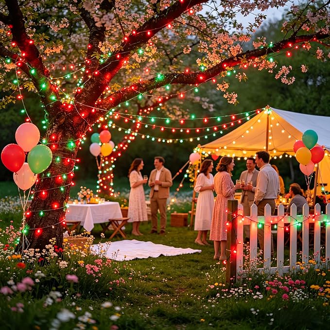 750 LED 240FT Red & Green String Lights, 75FT Green Wire Fairy Lights with 12 Modes Dimmable Timer, Spring Decorations for Home, Christmas Lights Outdoor for Spring Summer Birthday Party Decorations