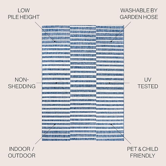 JONATHAN Y Offset Stripe Indoor Outdoor Area Rug 4X6 Blue/Ivory, Sukie Modern for Backyard, Patio, Porch, Easy-Cleaning, High Traffic, Pet-Friendly, Non-Shedding (SMB133D-4)
