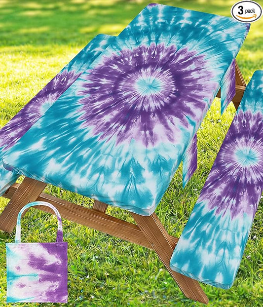 Picnic Table Cover with Bench Covers Waterproof Elastic Rectangle Tablecloth Camping Essentials Supplies Rv Car Travel Must Haves Gear Accessories Fitted Table Cloth Outdoor Road Trip Camper Gifts 6ft