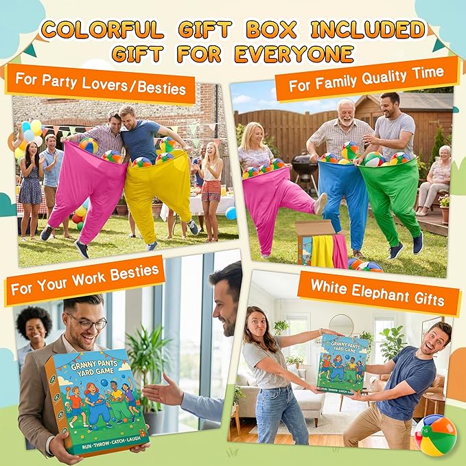 Granny Pants Yard Game, Granny Pants Outdoor Party Game, with Bouncy Balls, Storage Bag & Air Pumps – Funny Easter Lawn Games for Adults, Groups, Backyard Party & Family Gatherings