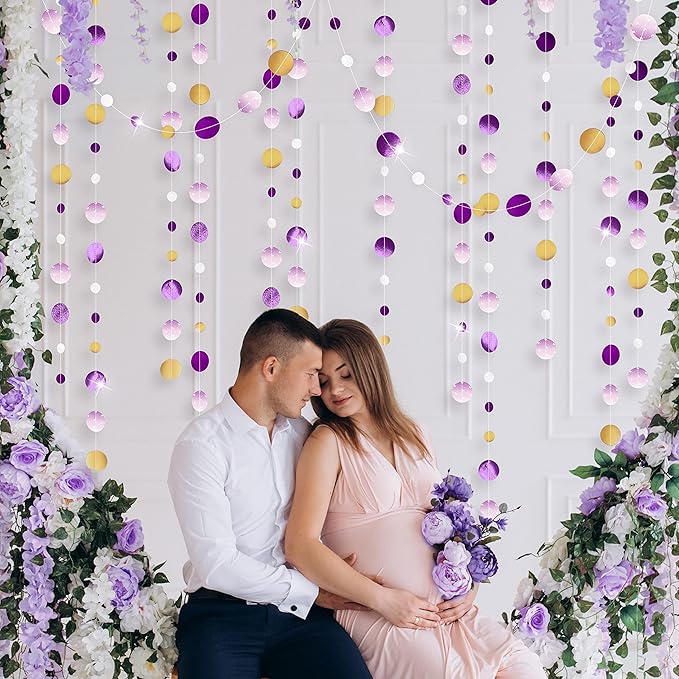 Cheerland Purple and Gold Party Decorations Rapunzel Birthday Decorations Lavender Fantasy Theme Circle Golden Garland Streamers Banner Pruple Backdrop Bday Hanging Party Decor Baby Shower Supplies