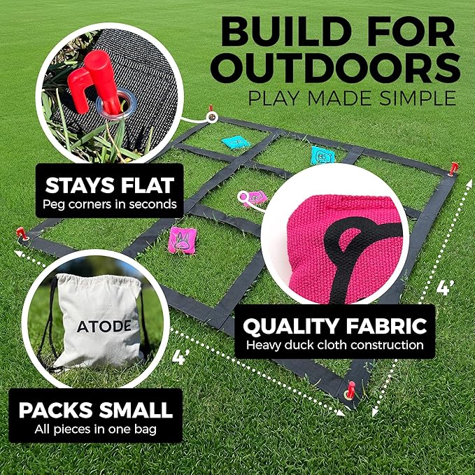 Giant Tic Tac Toe Outdoor Game - 4ft x 4ft Bean Bag Toss for Kids & Adults | 3 Game Modes, 12 Bean Bags | Yard Lawn Backyard Games for Family | Toss Across Field Day Camping | by ATODE