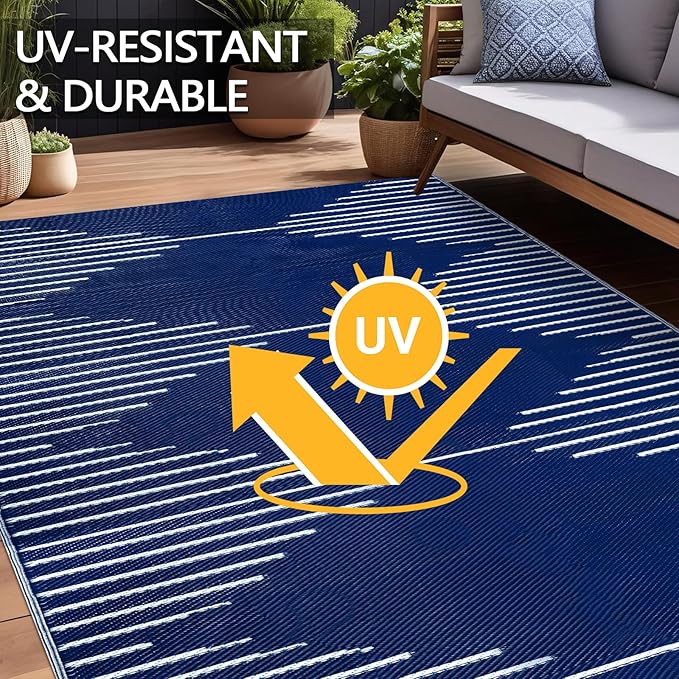 Falflor Outdoor Rug Waterproof 6x9 ft, Reversible Outdoor Plastic Straw Rug, Large Outdoor Patio Rug for RV Camping, Indoor Outdoor Rugs for Porch Deck Backyard Balcony Picnic Beach
