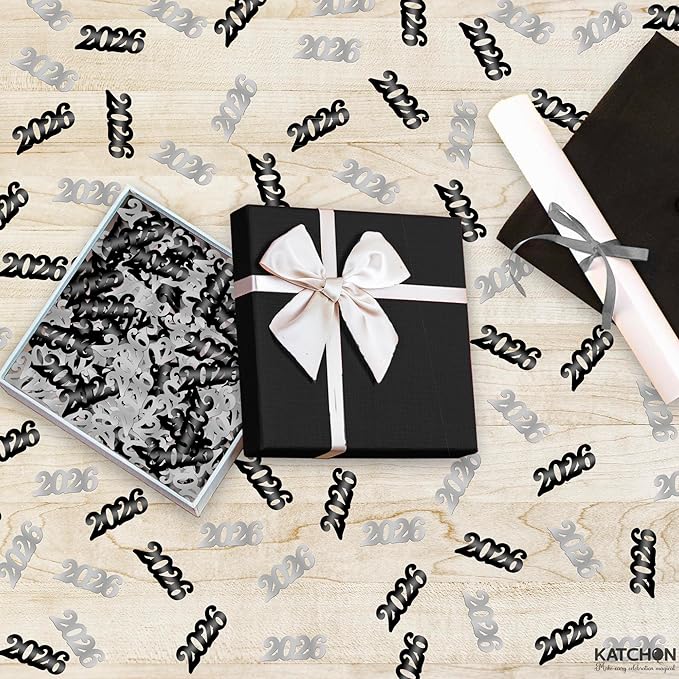 KatchOn, Black and Silver 2026 Confetti - Pack of 500 | Graduation Confetti 2026, Balck and Silver Grad Party Supplies 2026, Graduation Decorations 2026, 2026 Graduation Table Decorations