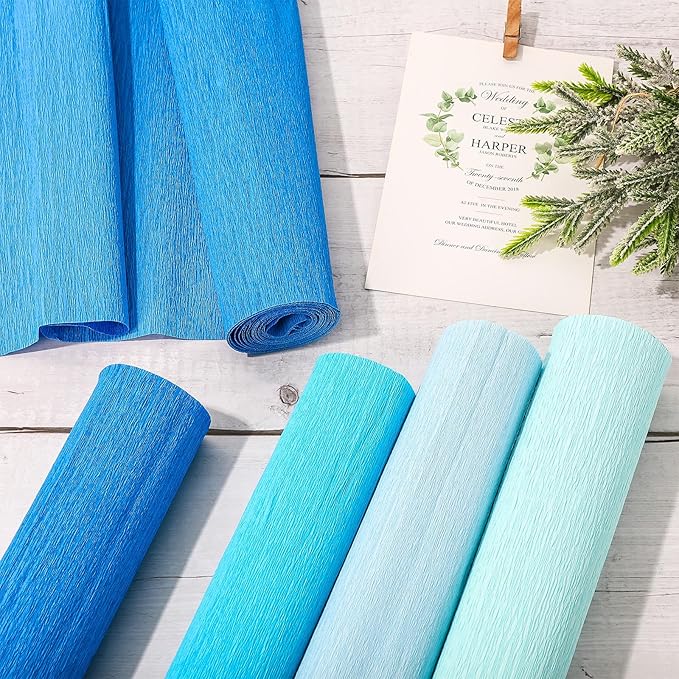 Whaline 8 Rolls Blue Crepe Paper Streamers 25 x 250cm 4 Gradient Blue Colors Party Decorative Craft Streamers Roll for Graduation Party Supplies Backdrop DIY Gift Wrapping Room Wall Decor