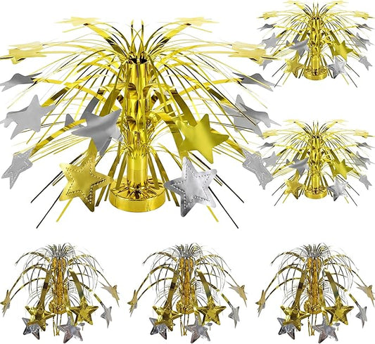 6 Pcs Gold and Silver Centerpieces for Tables Star Party Decorations Metallic Foil Spray Centerpieces for Graduation Birthday Event Photo Booth Props, 8.7 Inch Tall