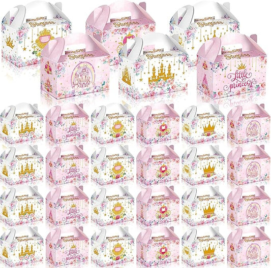 Dunzoom 24 Pcs Princess Party Favors Boxes Little Princess Goodie Treat Candy Boxes with Handles Pink Gift Container for Birthday Party Baby Shower Supplies
