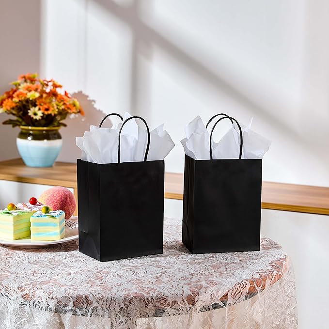 SUNCOLOR 25 Pieces Small Black Gift Bags with Handles, 5.9 x 4.7 x 2.4 Inch Mini Goodie Bags for Party Favors, Treats, and Wedding Favors