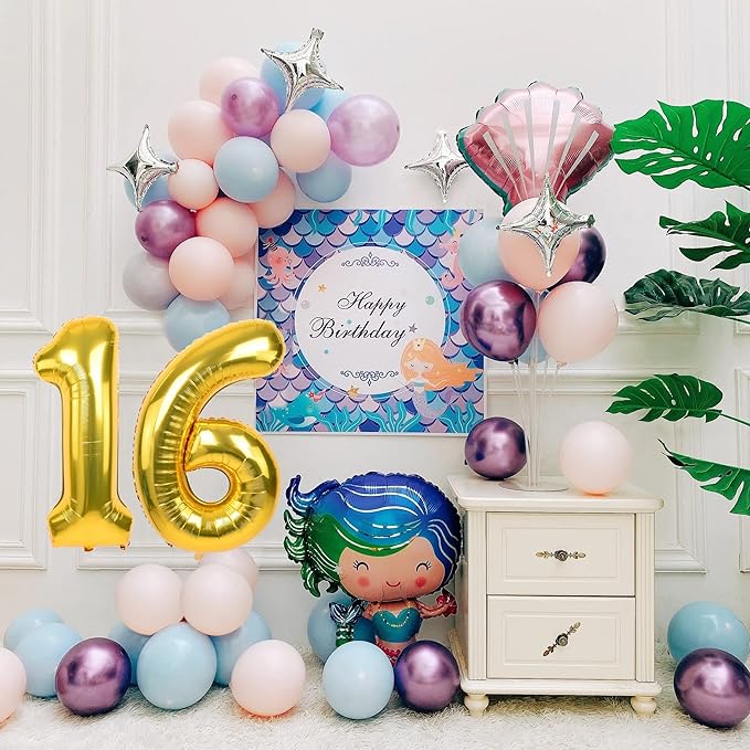 40 inch Number Balloon 0-9 Gold Large Number 16 Balloons,Digital Balloons for Birthday Party Celebration Decorations Supplies, Helium Foil Number Balloons for Wedding Anniversary