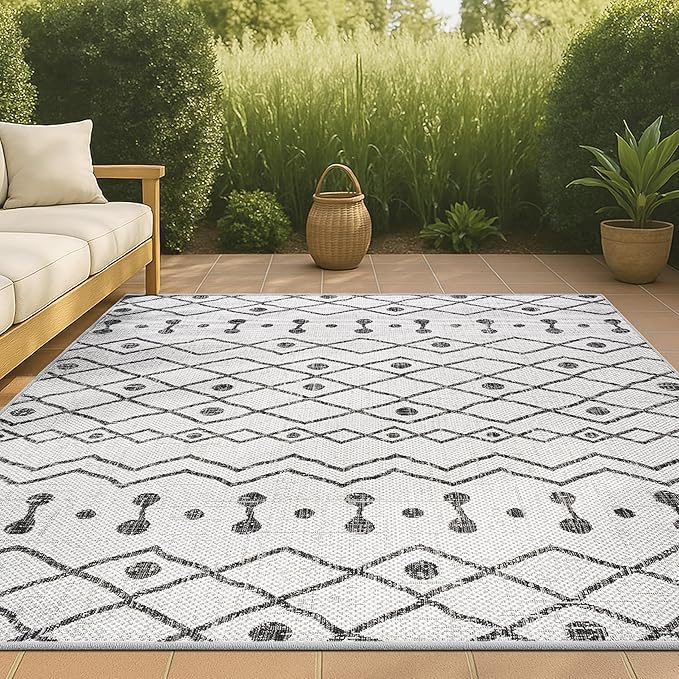 JONATHAN Y Tribal Bohemian Indoor Outdoor Area Rug 3X5 Ivory/Black, Nokat for Backyard, Patio, Porch, Easy-Cleaning, High Traffic, Pet-Friendly, Non-Shedding (SMB131D-3)
