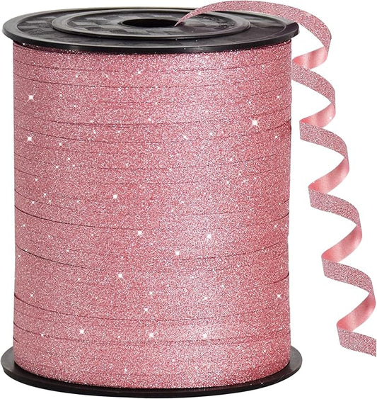 BEISHIDA 500 Yards Rose Gold Glitter Ribbon Curling Crimped, Balloon String Shiny for Gift Wrapping Ribbon for Birthday Valentines Anniversary Party Decoration