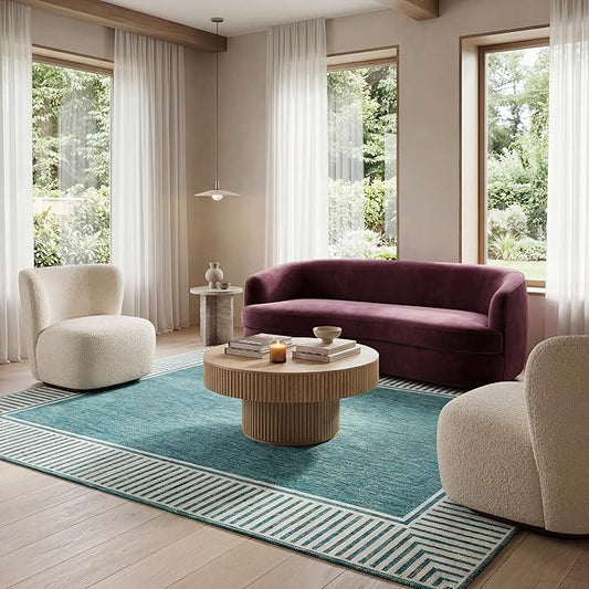 Nuloom Asha Teal/Ivory, 8' x 10', Casual, Striped Border, Soft and Cozy, High Traffic, Stain Resistant, Easy Clean, Durable Area Rug for Indoor/Outdoor Patio, Deck, Porch, Garden, Courtyard