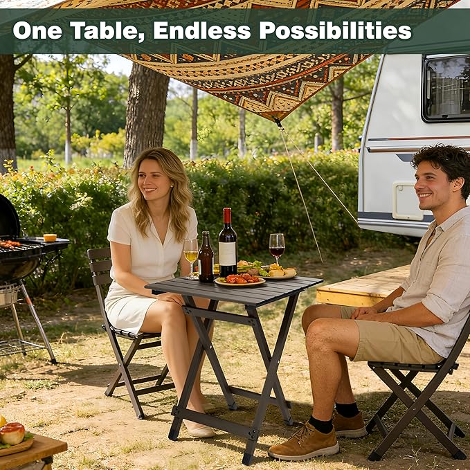 SUNNYFEEL Folding Camping Table - Lightweight Aluminum Portable Picnic Table, 18.5x18.5x24.5 Inch for Cooking, Beach, Hiking, Travel, Fishing, BBQ, Indoor Outdoor Small Foldable Camp Tables
