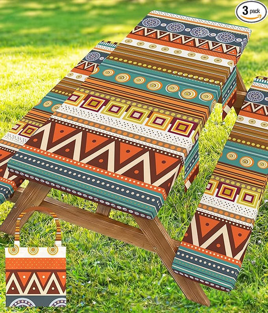 Fitted Picnic Table Cover with Bench Covers Fitted Rectangle Table Cloth Tablecloth Camping Gear Essentials Rv Accessories Road Trip Supplies Car Travel Must Have 6 Ft Foot Feet 72in Bohemian Boho