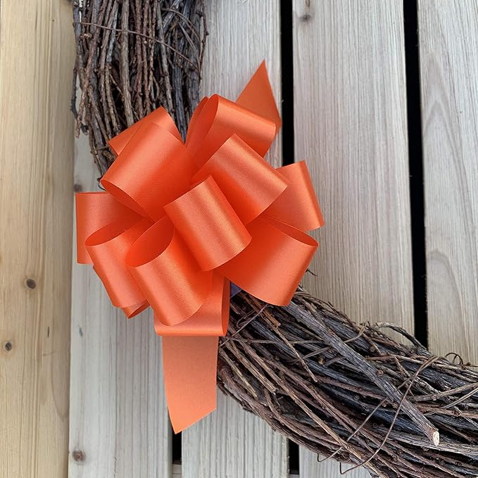 Orange Decorative Gift Pull Bows - 5" Wide, Set of 10, Halloween, Fall, Thanksgiving, Autumn, Spring, Wreath, Swag, Garland, Gift Basket, Presents, Birthday, Summer, Christmas, Easter