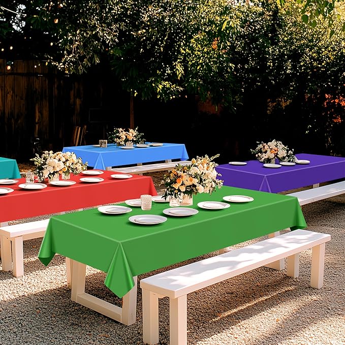 7 Pieces Rainbow Series Rectangle Tablecloth, 54x72" Solid Color Waterproof & Spillproof Disposable Plastic Table Cover, Durable Party Tablecloth for Dining, Buffet, Picnic, Outdoor Events