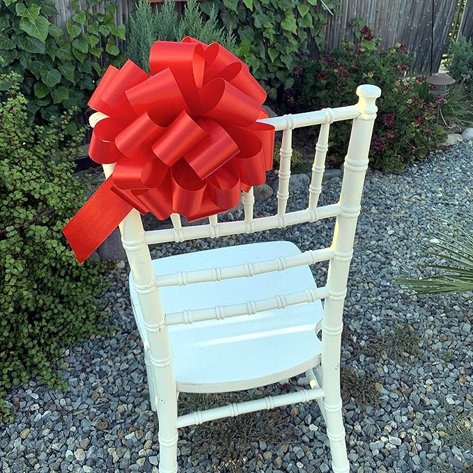 Large Red Ribbon Pull Bows - 9" Wide, Set of 6, Memorial Day, 4th of July, America 250 Anniversary, Mother's Day, Wreath, Fundraiser, Gift Basket, USA Patriotic Decor, Team Colors, Birthday