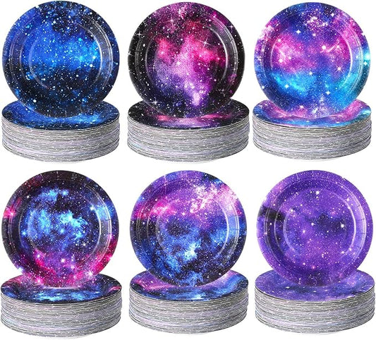 Funnymoom 60 Pcs 7 Inch Space Galaxy Paper Plates Outer Space Theme Birthday Party Supplies Starry Night Solar System Planet Party Decorations for Girls Boys Birthday Baby Shower